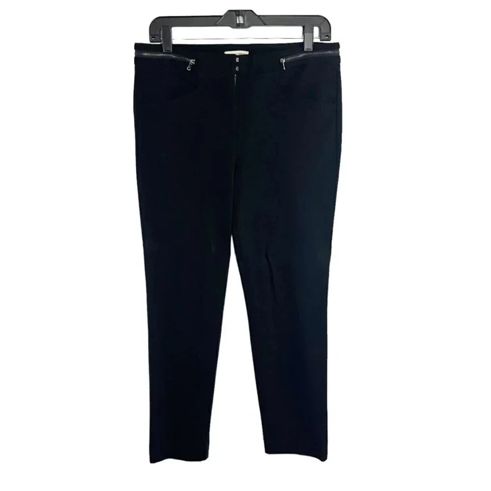 Rebecca Taylor Black Taper Leg High Rise Zipper Accent Pants Women's Size 8